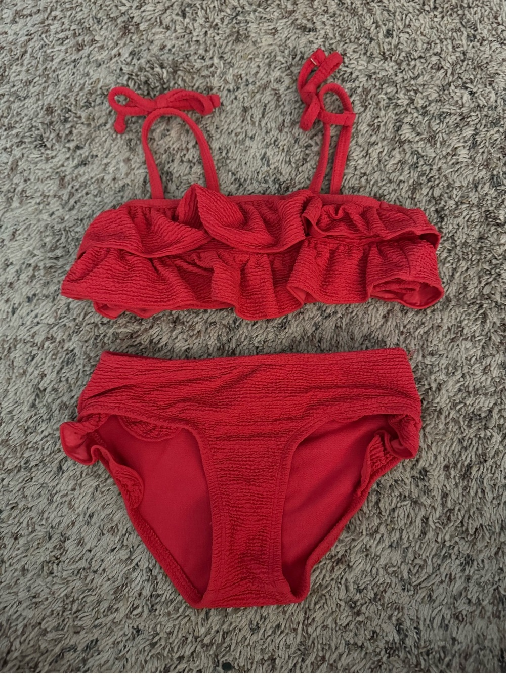 GB girls Red Ruffled Two-Piece Swim Set